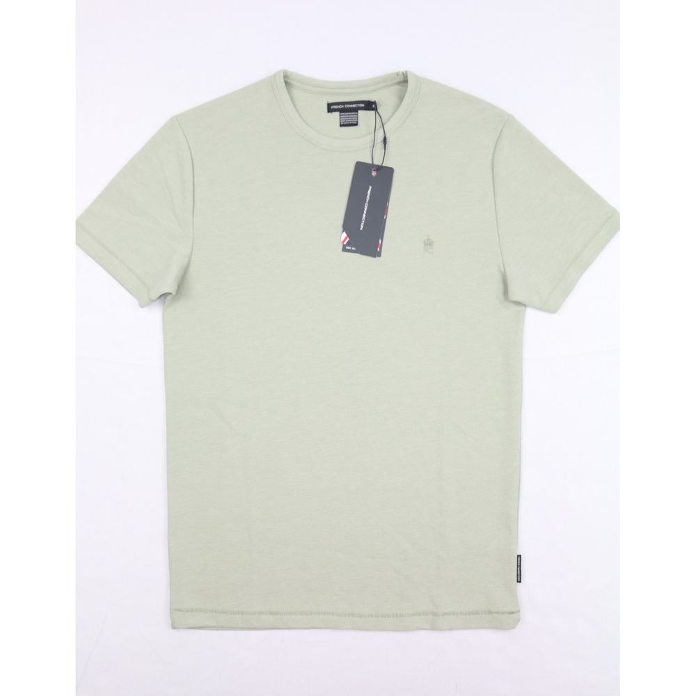 French Connection Mens Textured T Shirt Sage Sz S Crew Neck Embroidered Tonal